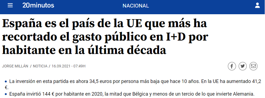 ACTIVIDAD 9. El gasto en I+D+i en España